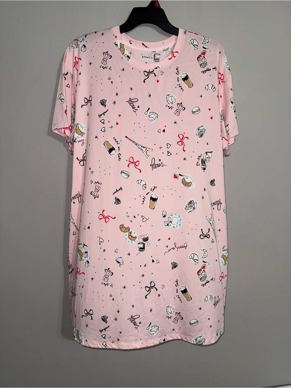 Joyspun Women’s Pink Paris Bonjour Café Au Lait Sleep Shirt 2x/3x
